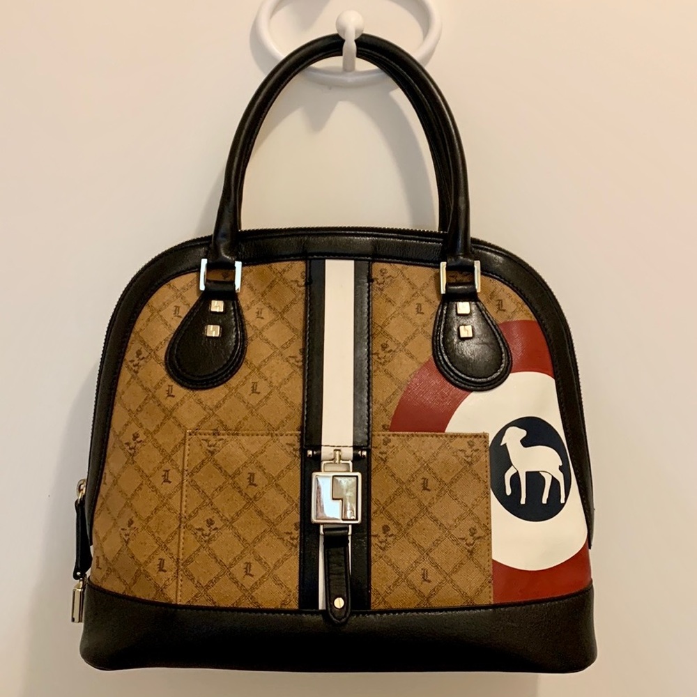 🎯 L.A.M.B Gwen Stefani Bullseye Kingston Bowler Bag • EUC